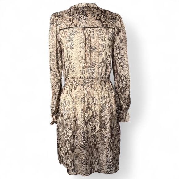 Anthropologie Aryn K 100% Silk Puff Sleeve Python Snakeskin Smocked Dress S ASO - Picture 6 of 14